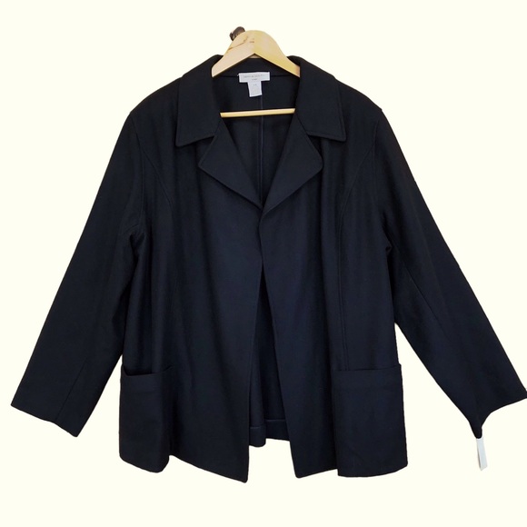 NWT SUTTON STUDIO cashmere blend unlined black open front collared jacket, 18W - Picture 1 of 8